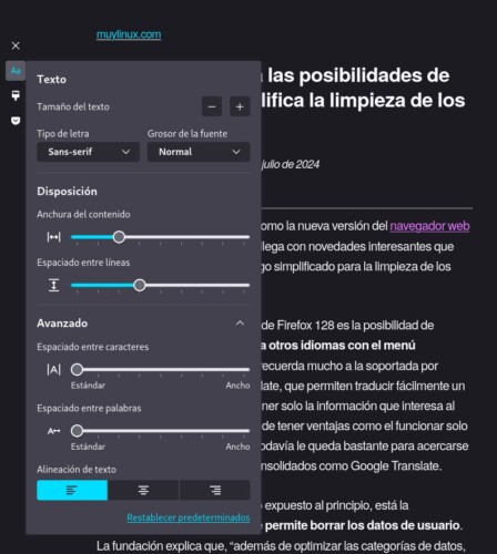 Personalización de la vista de lectura en Firefox 129