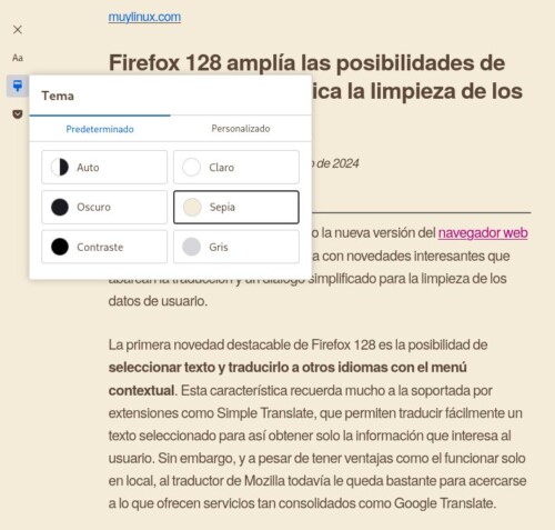 Personalización de la vista de lectura en Firefox 129